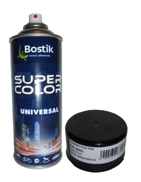 SUPER COLOR LAKIER UNIWERSALNY RAL 9005 400ML CZARNY POŁYSK  BOSTKI, DEN BRAVEN